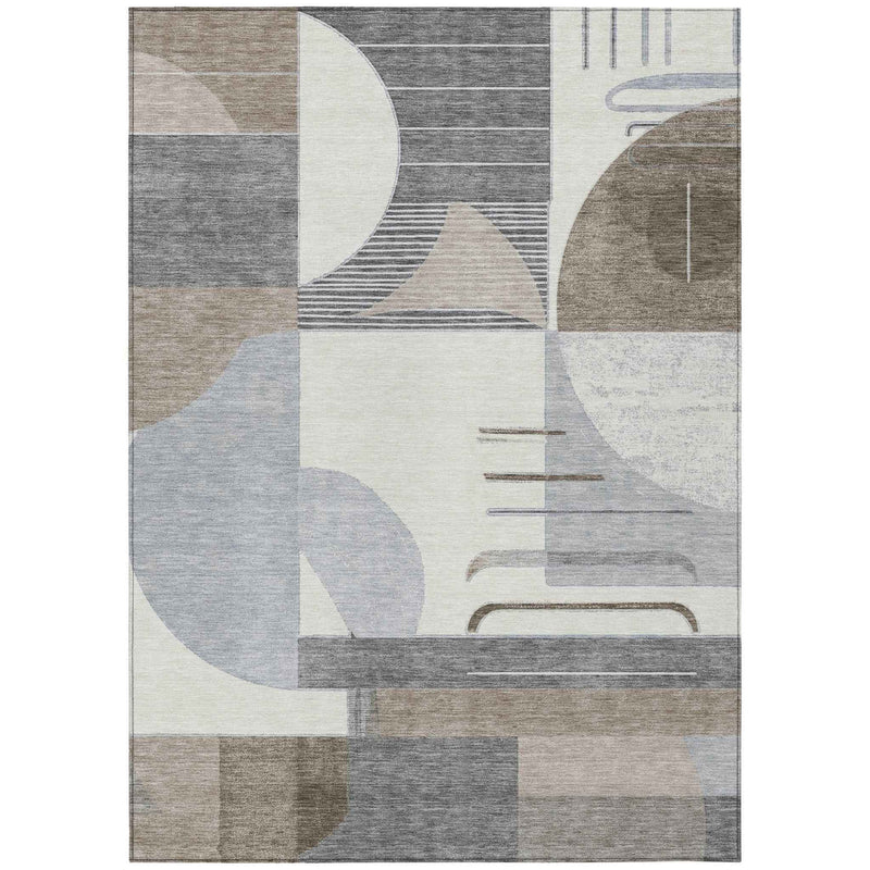8' X 10' Taupe Gray And Ivory Geometric Washable Indoor Outdoor Area Rug