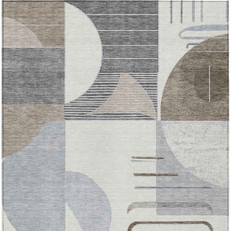 8' X 10' Taupe Gray And Ivory Geometric Washable Indoor Outdoor Area Rug