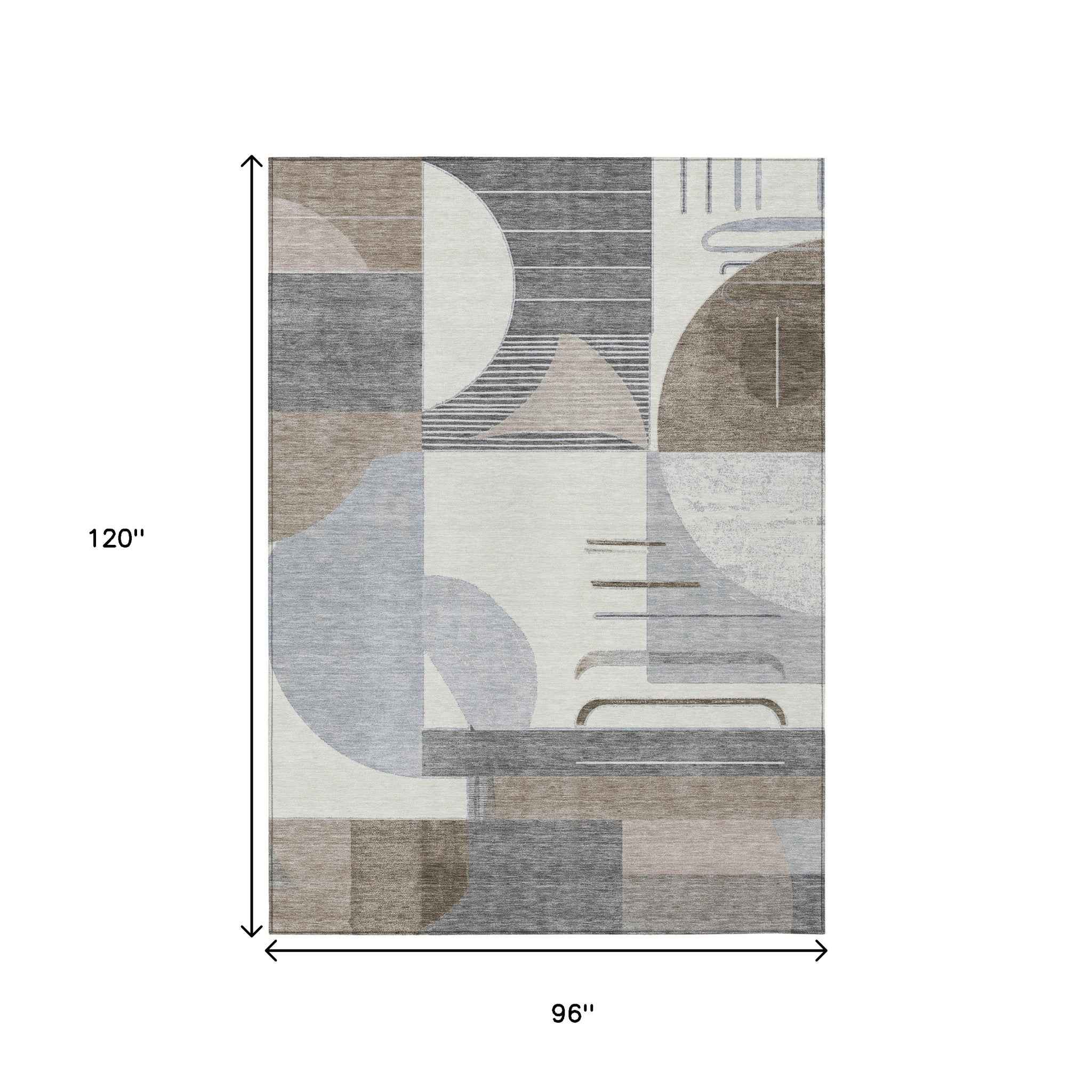 8' X 10' Taupe Gray And Ivory Geometric Washable Indoor Outdoor Area Rug