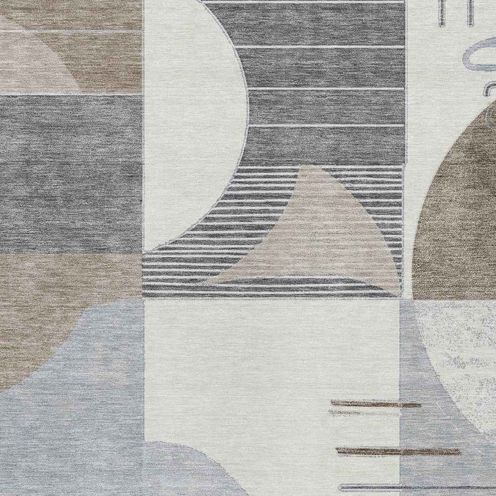 8' X 10' Taupe Gray And Ivory Geometric Washable Indoor Outdoor Area Rug