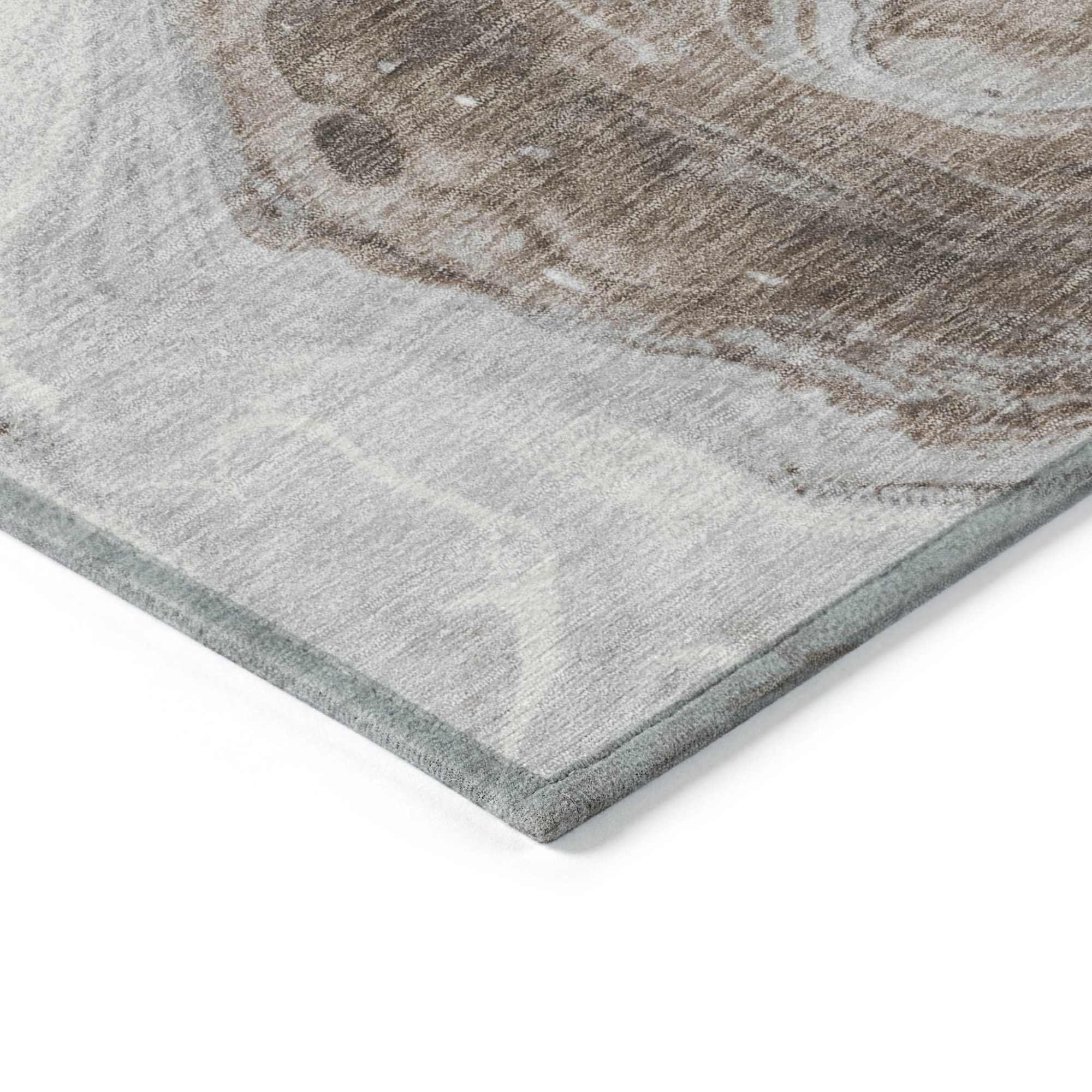 10' X 14' Taupe And Silver Abstract Washable Indoor Outdoor Area Rug - Sports & Outdoor