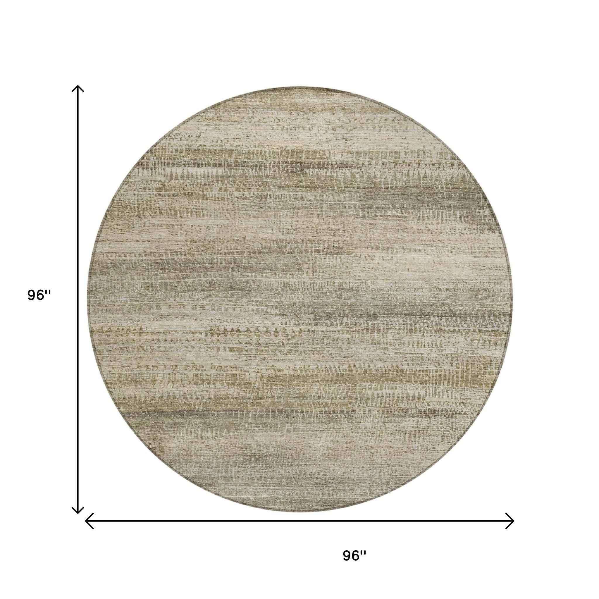 8' Taupe And Beige Round Abstract Washable Indoor Outdoor Area Rug