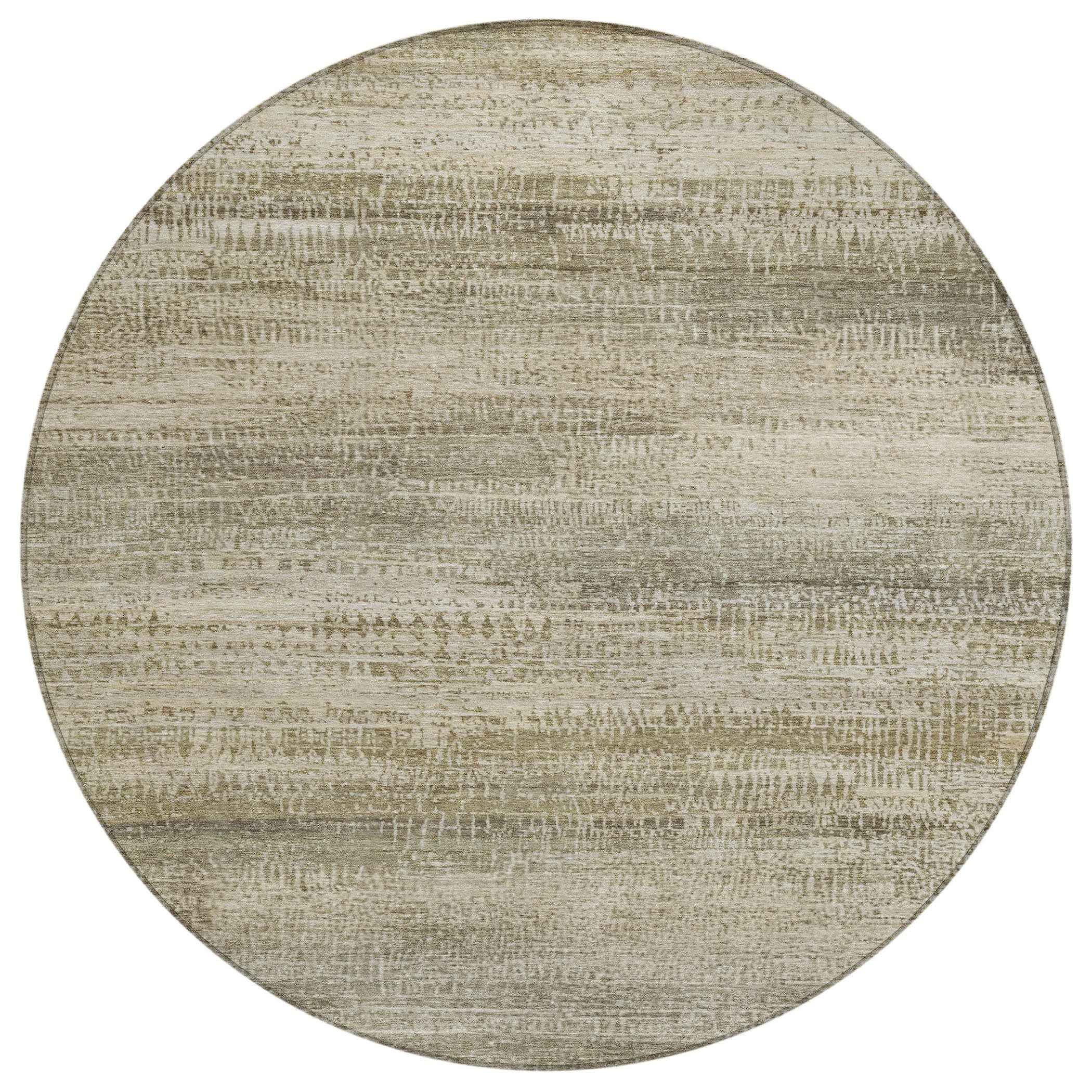 8' Taupe And Beige Round Abstract Washable Indoor Outdoor Area Rug