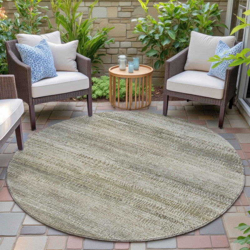 8' Taupe And Beige Round Abstract Washable Indoor Outdoor Area Rug