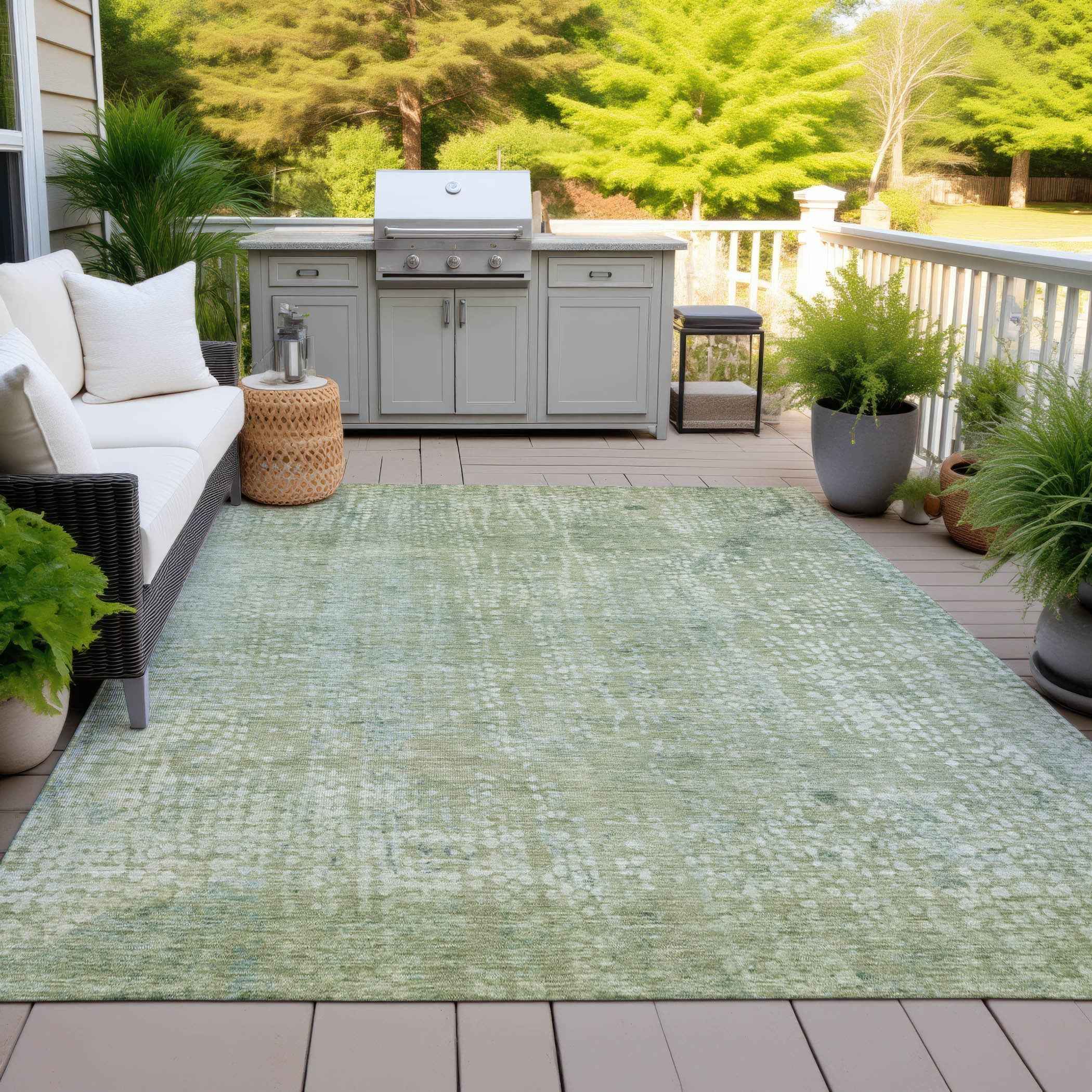 3' X 5' Green And Ivory Abstract Washable Indoor Outdoor Area Rug