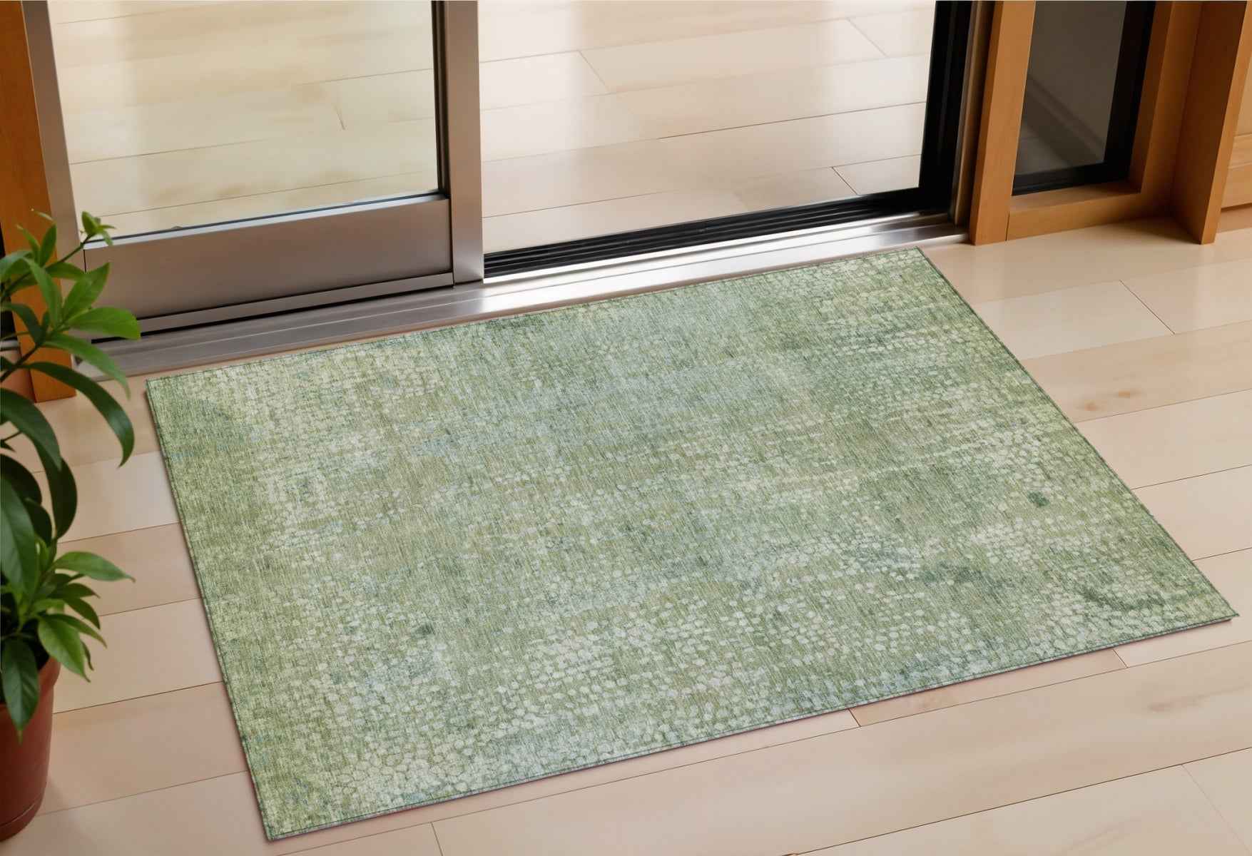 3' X 5' Green And Ivory Abstract Washable Indoor Outdoor Area Rug