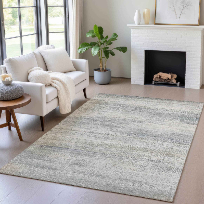 3' X 5' Linen And Beige Abstract Washable Indoor Outdoor Area Rug