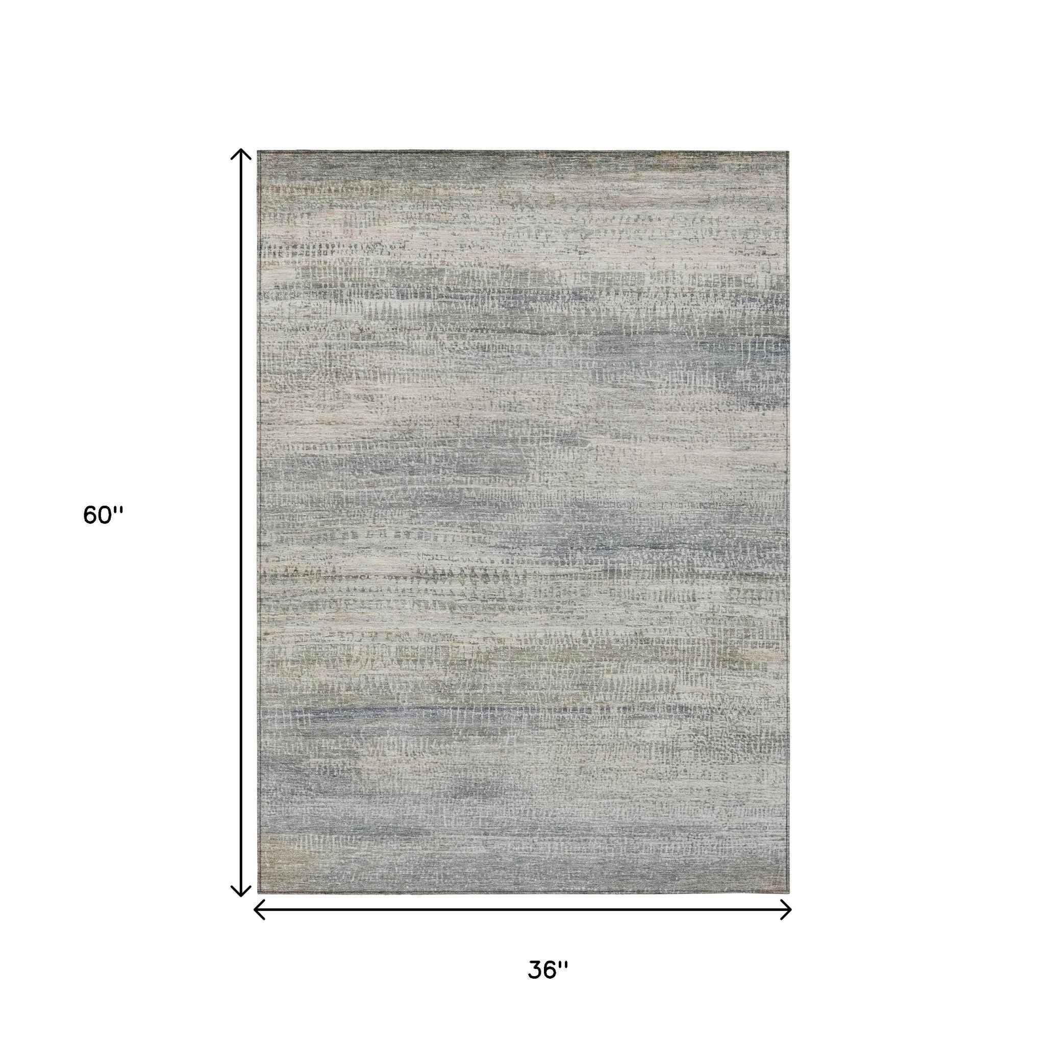 3' X 5' Linen And Beige Abstract Washable Indoor Outdoor Area Rug