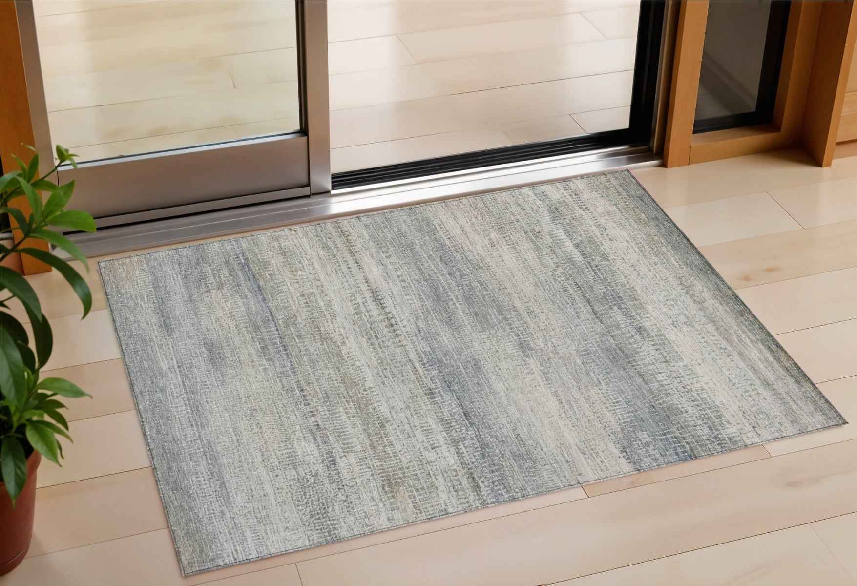 3' X 5' Linen And Beige Abstract Washable Indoor Outdoor Area Rug
