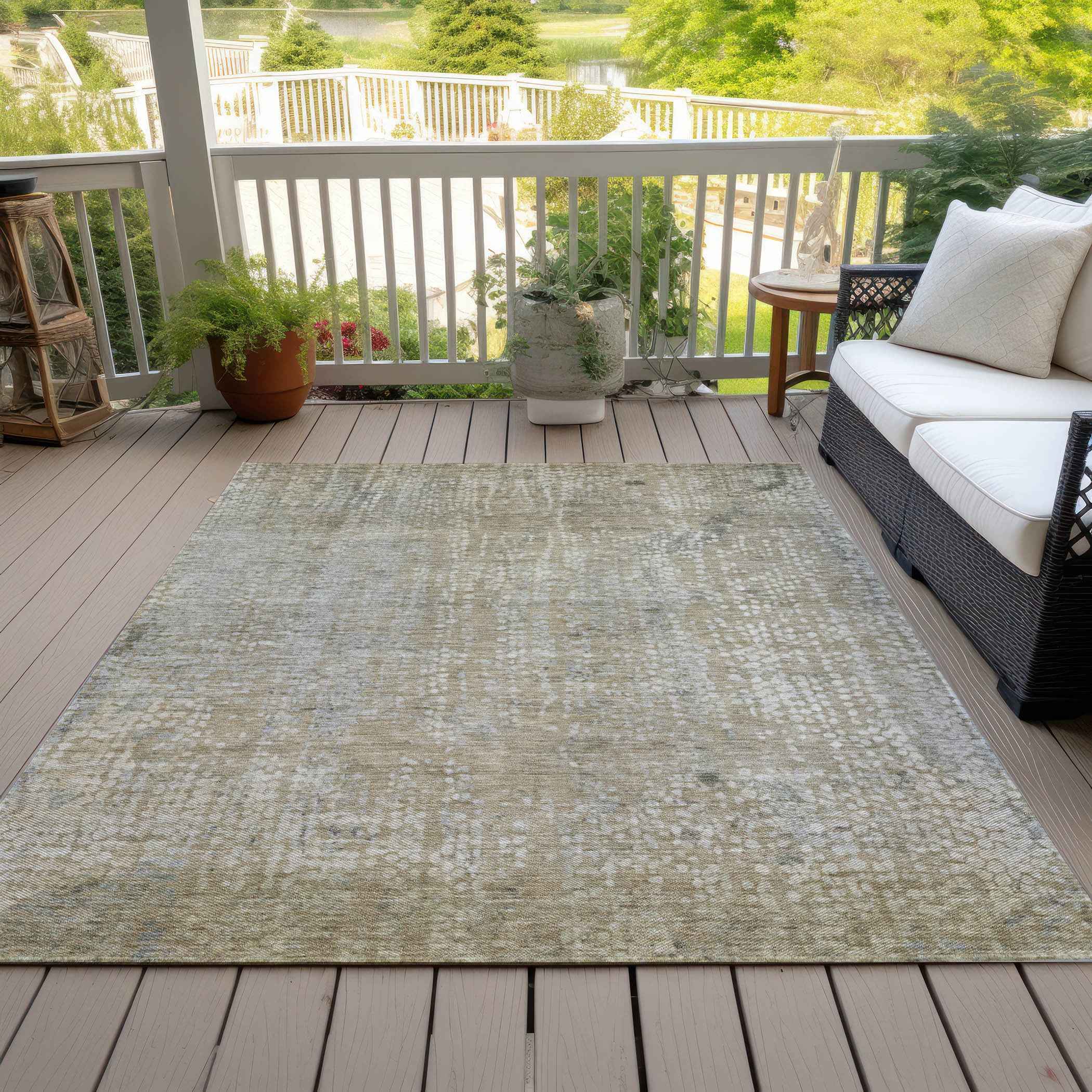 8' X 10' Beige And Ivory Abstract Washable Indoor Outdoor Area Rug