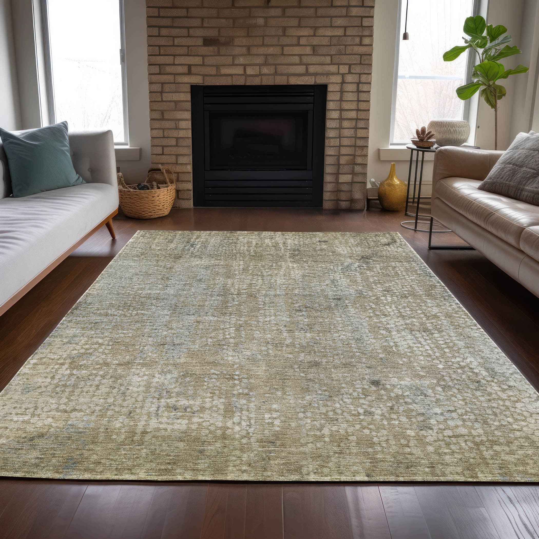 8' X 10' Beige And Ivory Abstract Washable Indoor Outdoor Area Rug