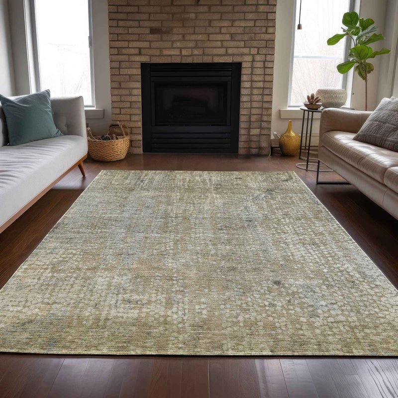 8' X 10' Beige And Ivory Abstract Washable Indoor Outdoor Area Rug