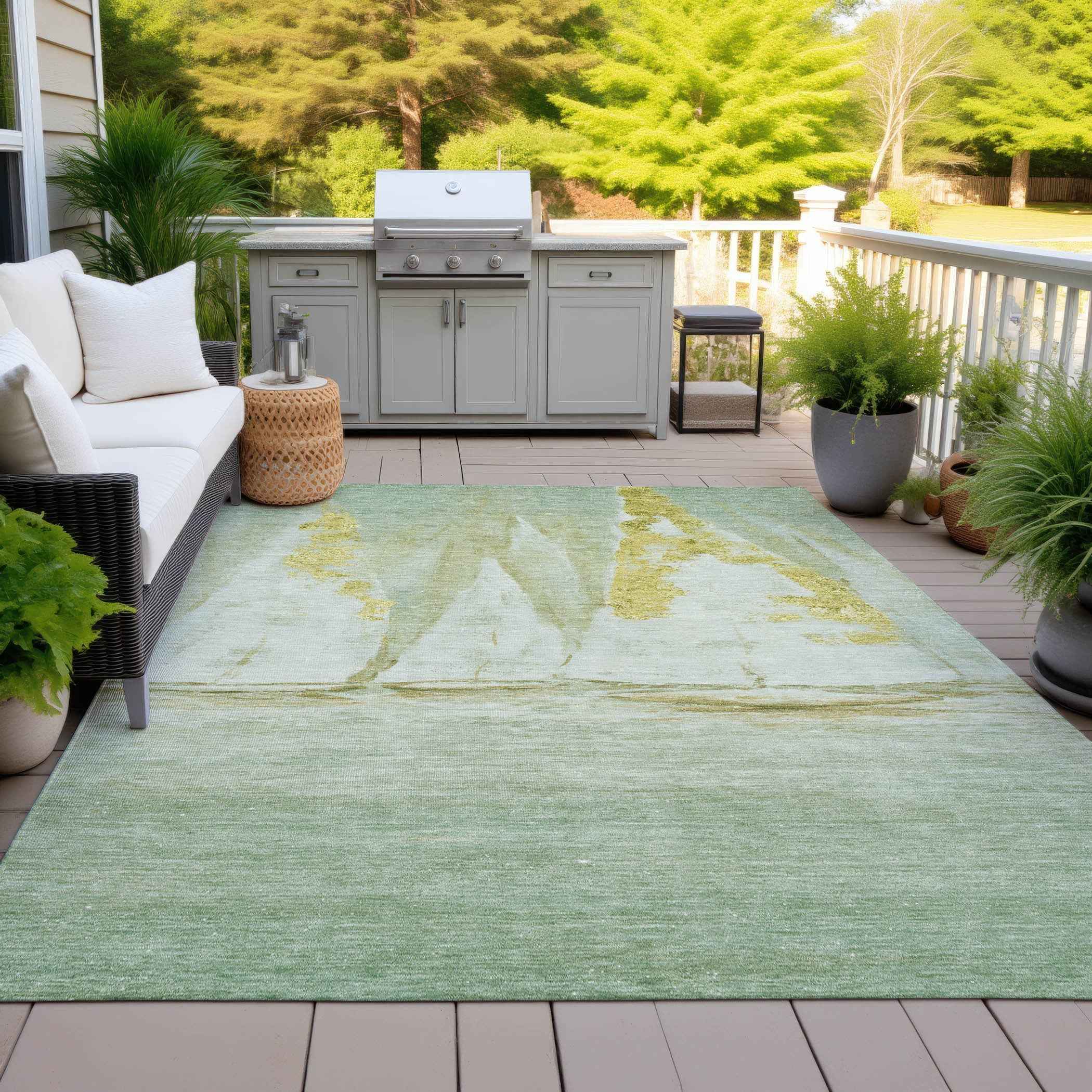 3' X 5' Green And Gold Nautical Washable Indoor Outdoor Area Rug