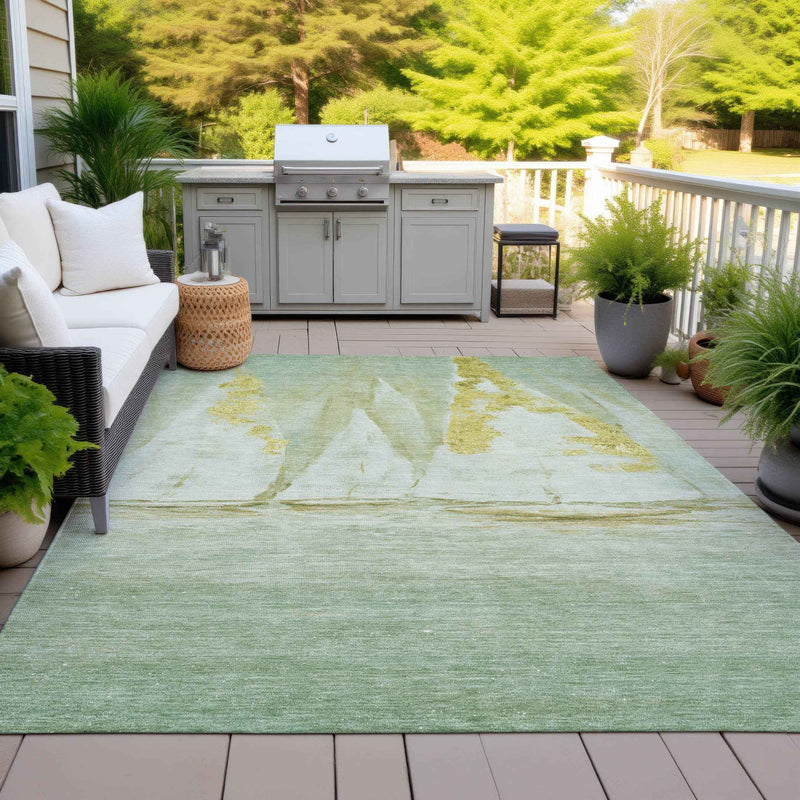 3' X 5' Green And Gold Nautical Washable Indoor Outdoor Area Rug