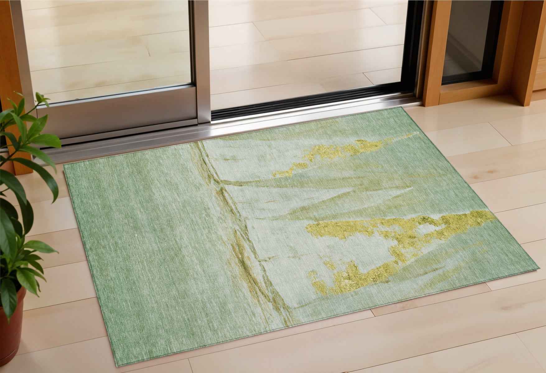 3' X 5' Green And Gold Nautical Washable Indoor Outdoor Area Rug