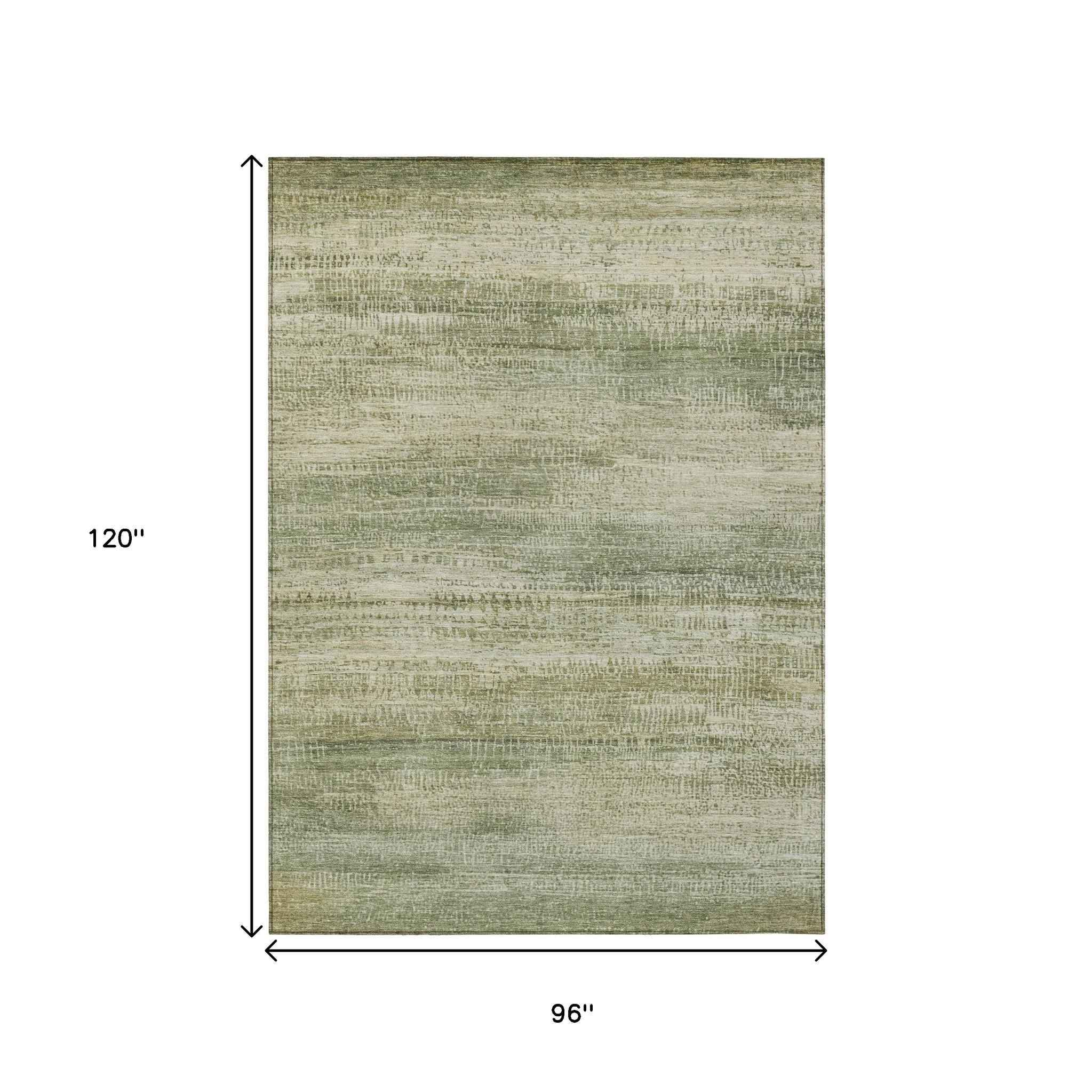 8' X 10' Artichoke Green And Beige Abstract Washable Indoor Outdoor Area Rug