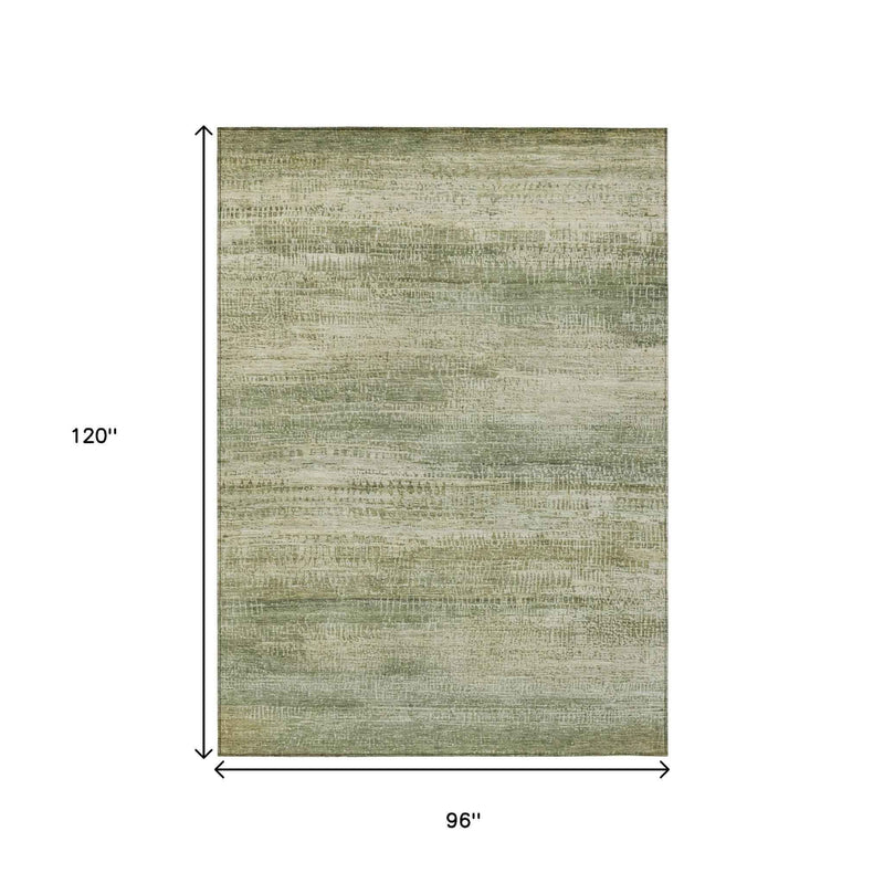 8' X 10' Artichoke Green And Beige Abstract Washable Indoor Outdoor Area Rug