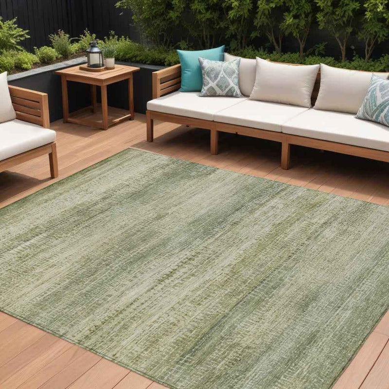 8' X 10' Artichoke Green And Beige Abstract Washable Indoor Outdoor Area Rug