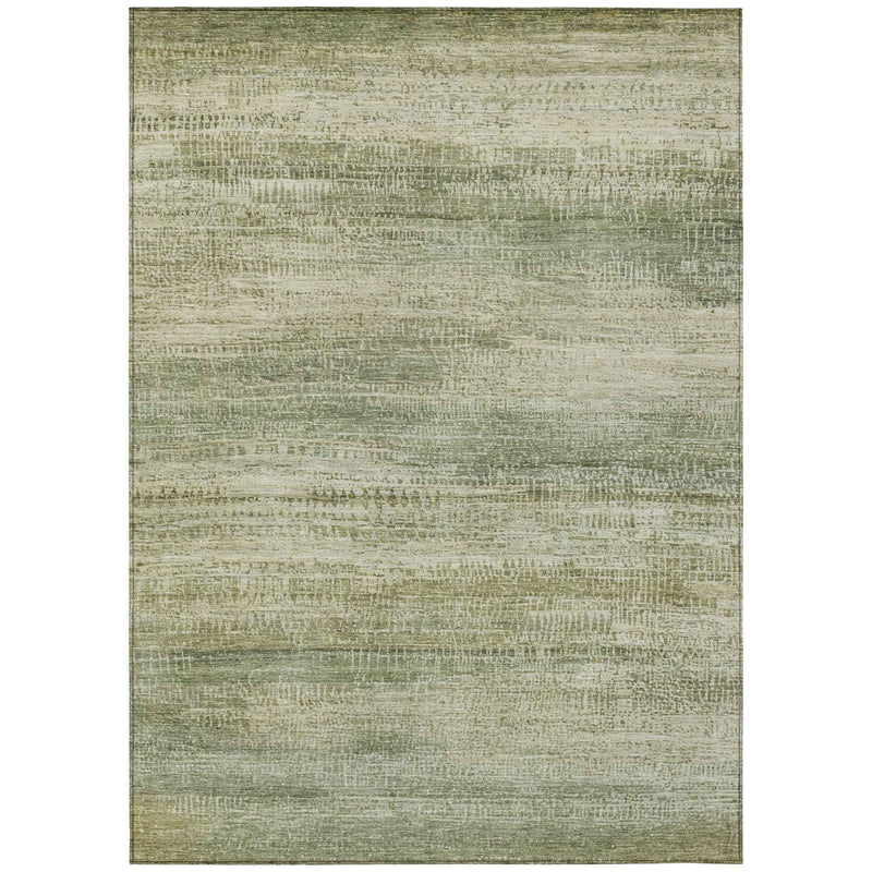 8' X 10' Artichoke Green And Beige Abstract Washable Indoor Outdoor Area Rug