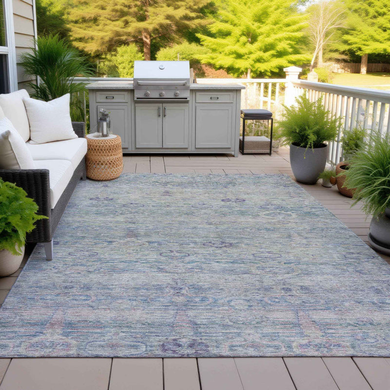 3' X 5' Plum And Silver Oriental Washable Indoor Outdoor Area Rug
