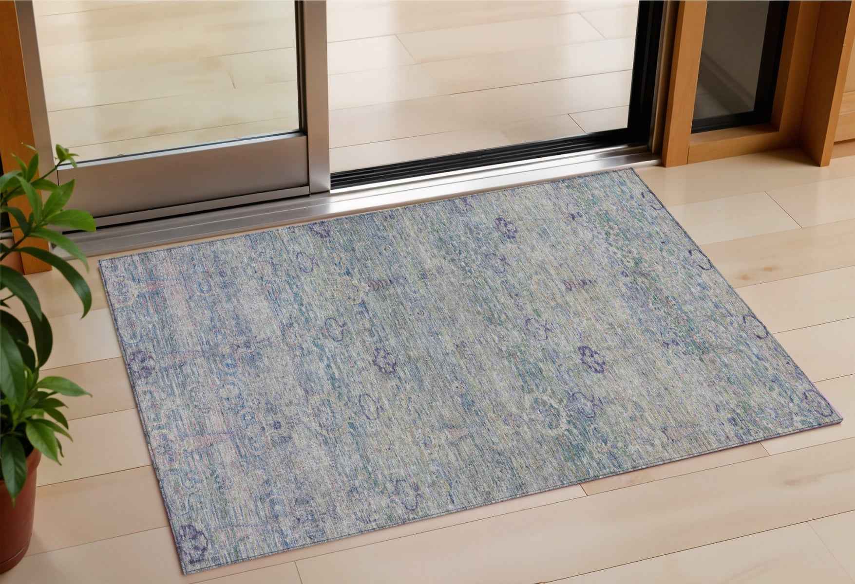 3' X 5' Plum And Silver Oriental Washable Indoor Outdoor Area Rug