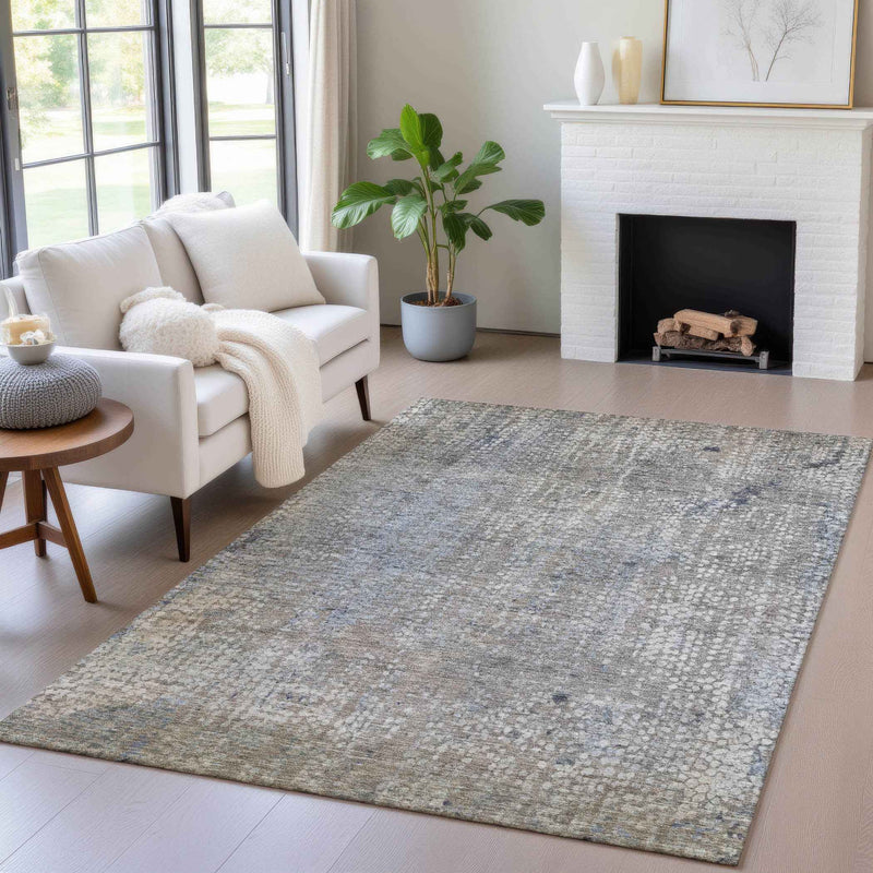 3' X 5' Taupe And Ivory Abstract Washable Indoor Outdoor Area Rug