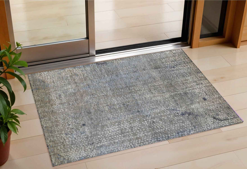 3' X 5' Taupe And Ivory Abstract Washable Indoor Outdoor Area Rug