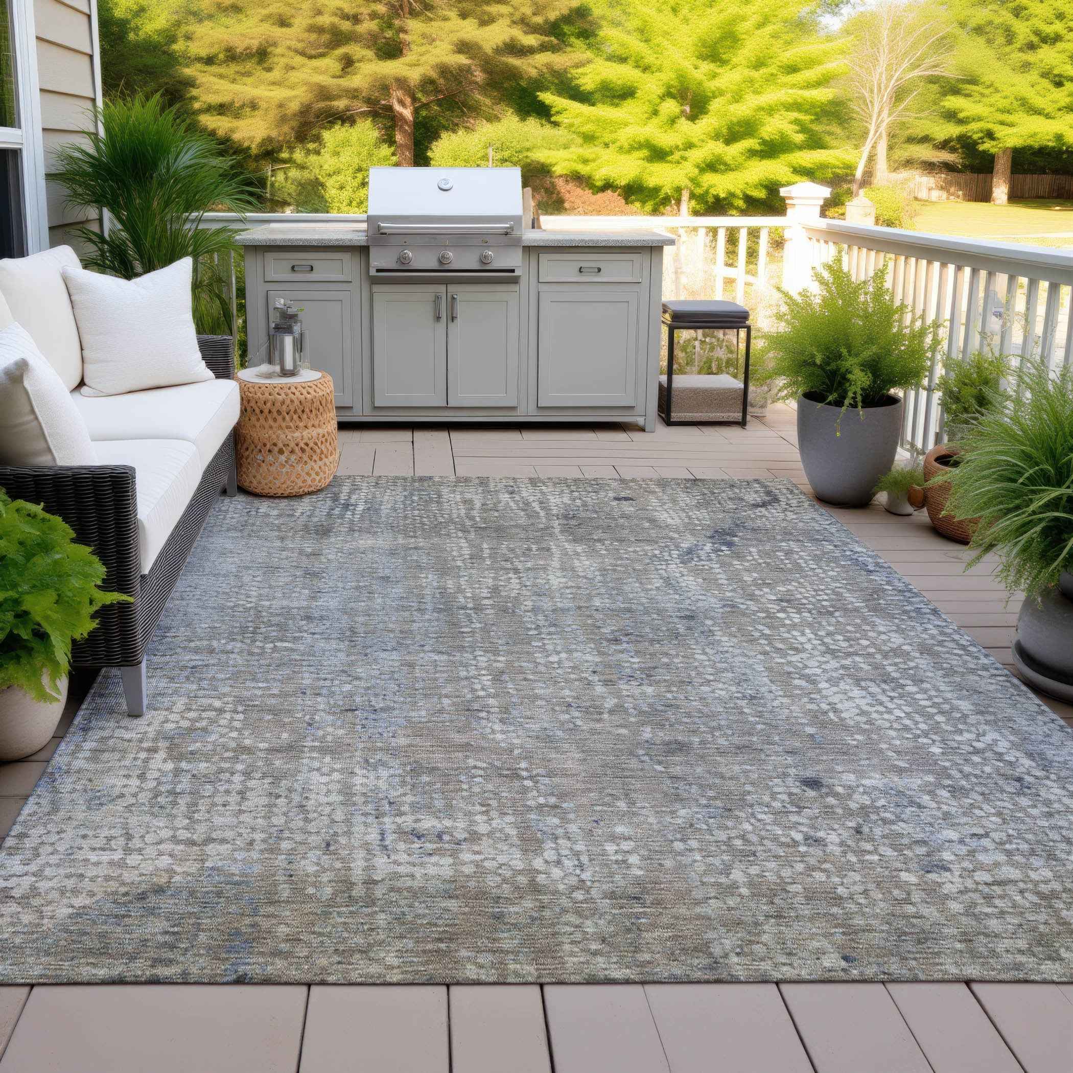 3' X 5' Taupe And Ivory Abstract Washable Indoor Outdoor Area Rug