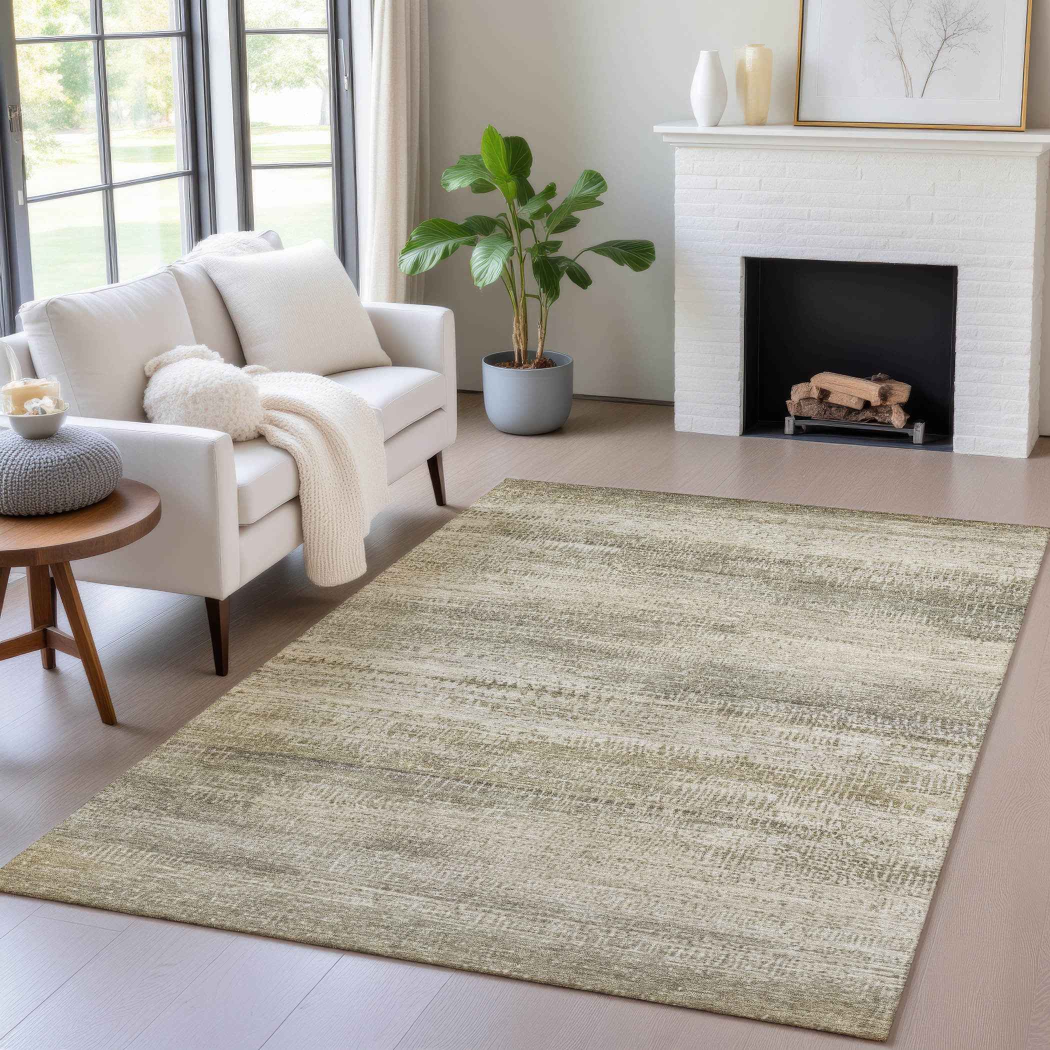 3' X 5' Taupe And Beige Abstract Washable Indoor Outdoor Area Rug
