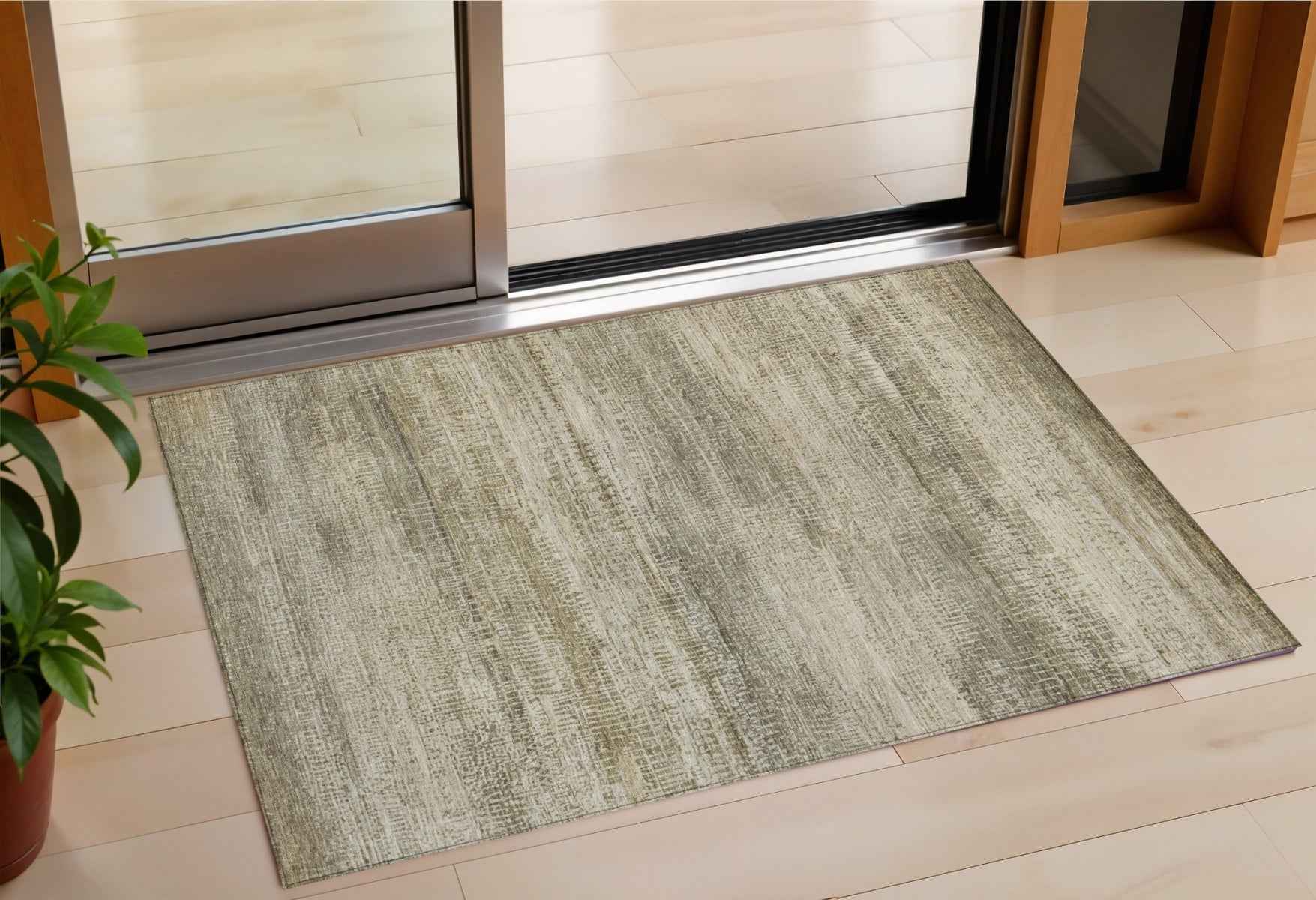 3' X 5' Taupe And Beige Abstract Washable Indoor Outdoor Area Rug