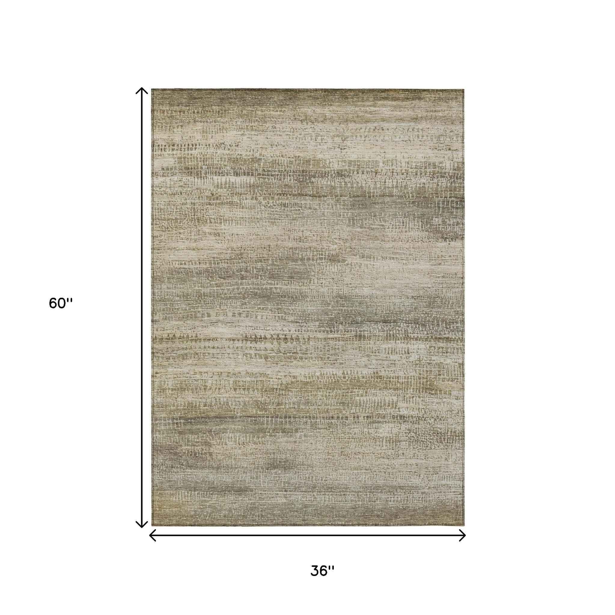 3' X 5' Taupe And Beige Abstract Washable Indoor Outdoor Area Rug