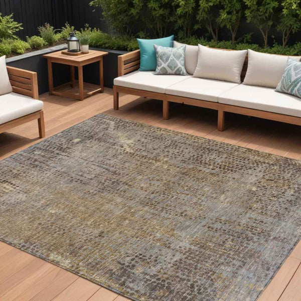 9' X 12' Brown And Ivory Abstract Washable Indoor Outdoor Area Rug