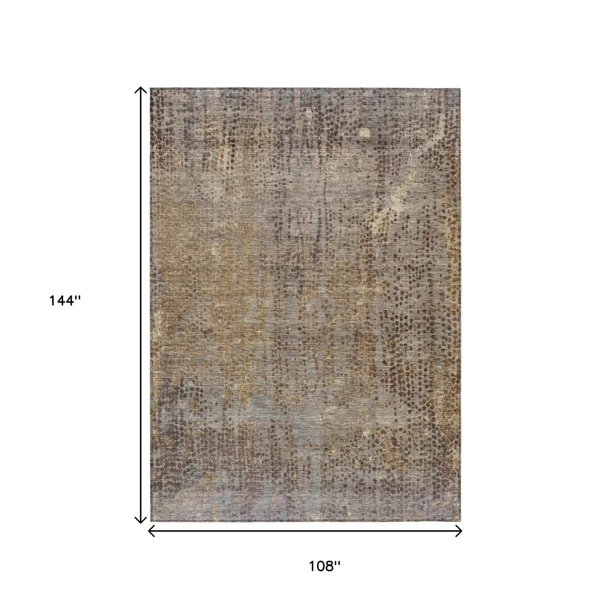 9' X 12' Brown And Ivory Abstract Washable Indoor Outdoor Area Rug