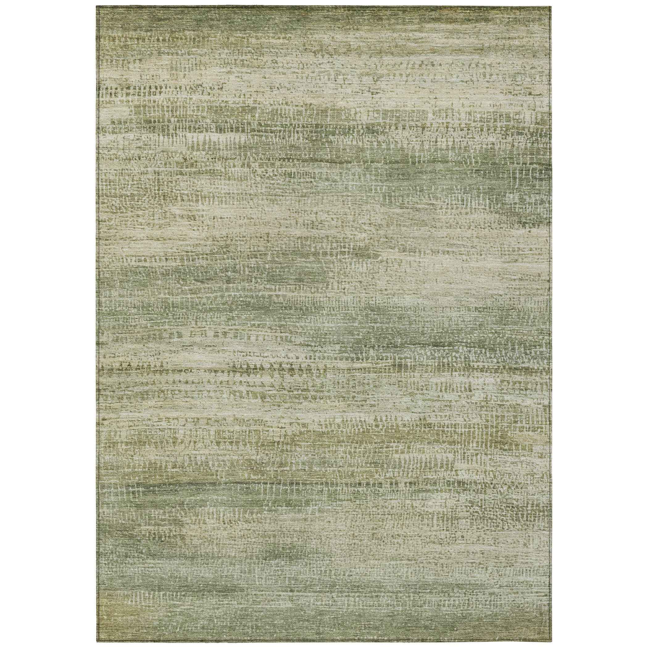 3' X 5' Artichoke Green And Beige Abstract Washable Indoor Outdoor Area Rug