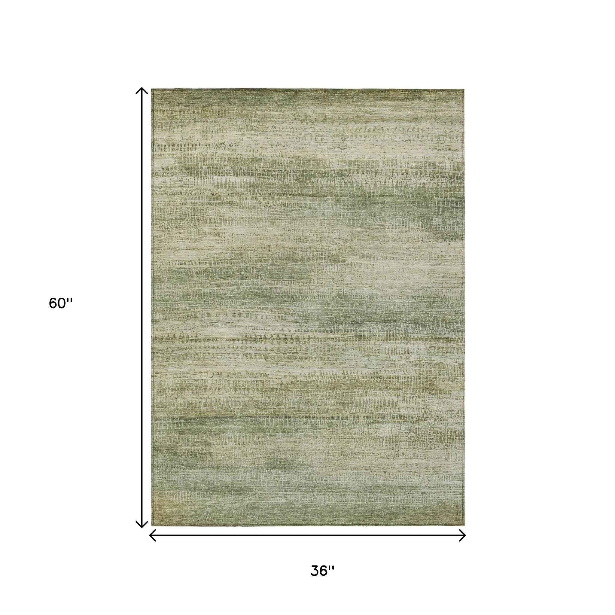 3' X 5' Artichoke Green And Beige Abstract Washable Indoor Outdoor Area Rug