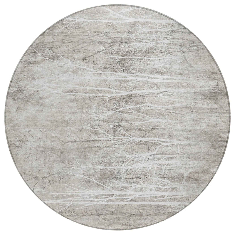 8' Silver And Gray Round Floral Washable Indoor Outdoor Area Rug