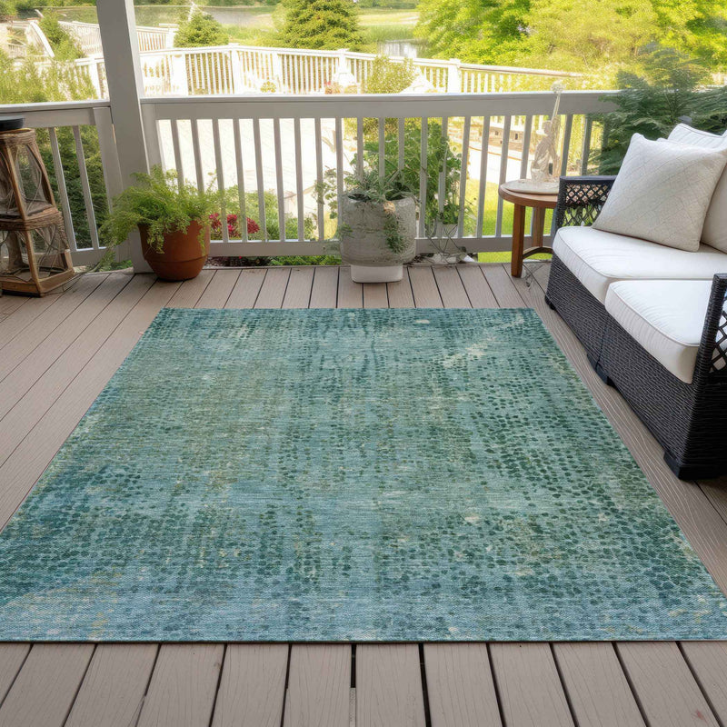 3' X 5' Teal Blue And Ivory Abstract Washable Indoor Outdoor Area Rug