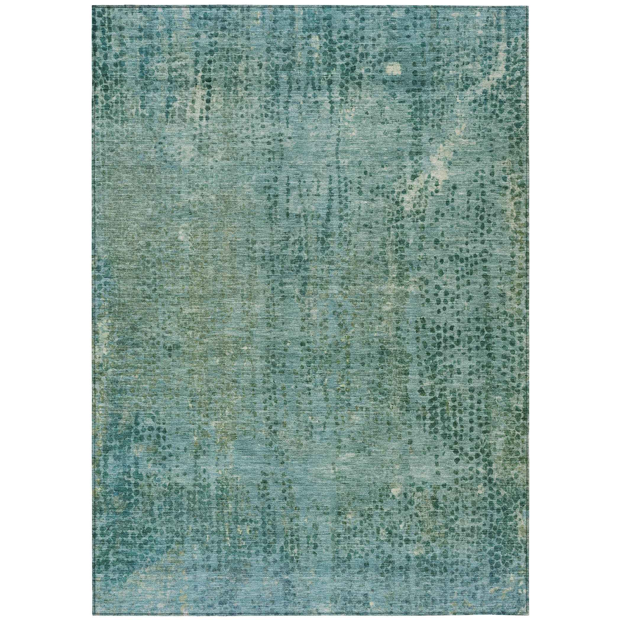 3' X 5' Teal Blue And Ivory Abstract Washable Indoor Outdoor Area Rug