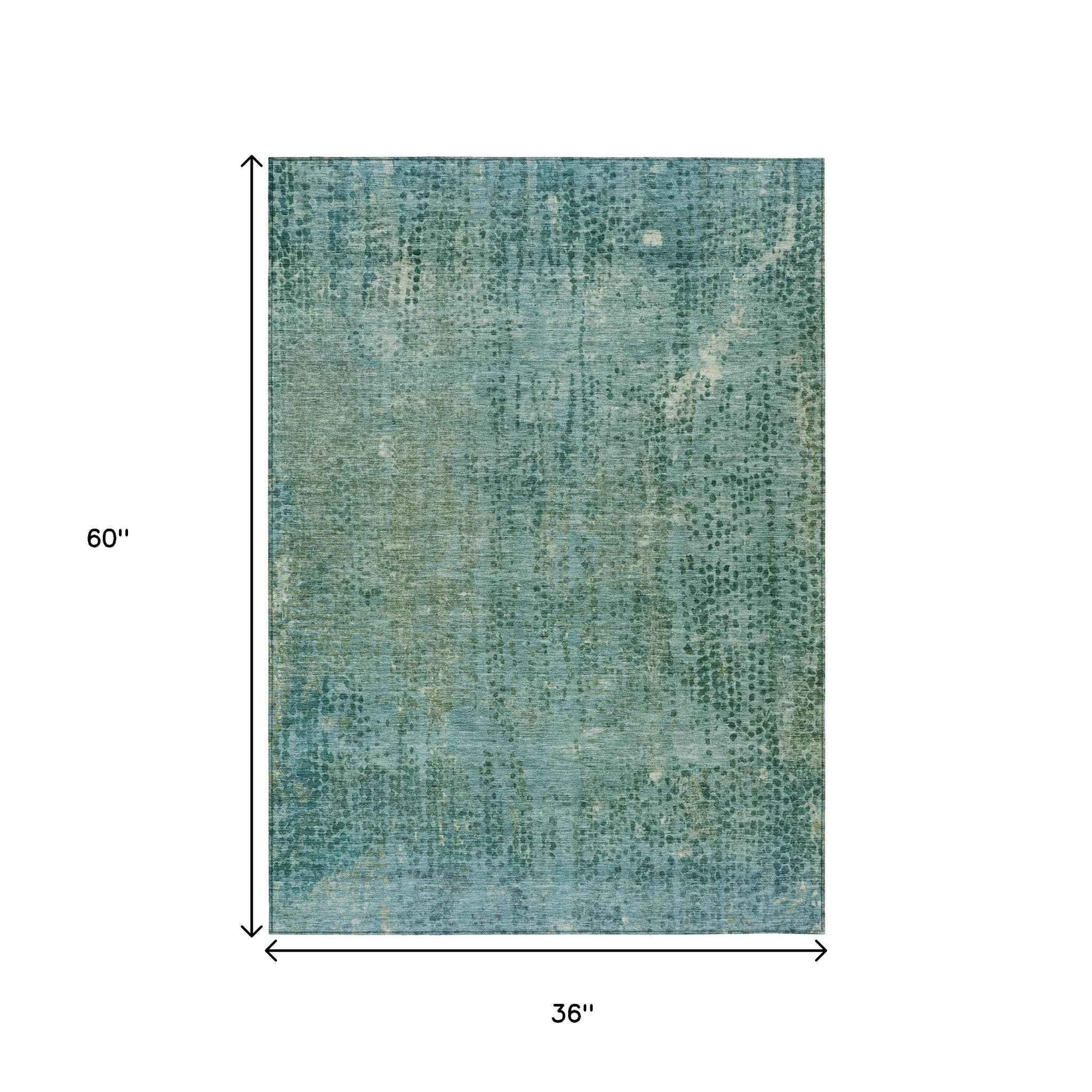 3' X 5' Teal Blue And Ivory Abstract Washable Indoor Outdoor Area Rug
