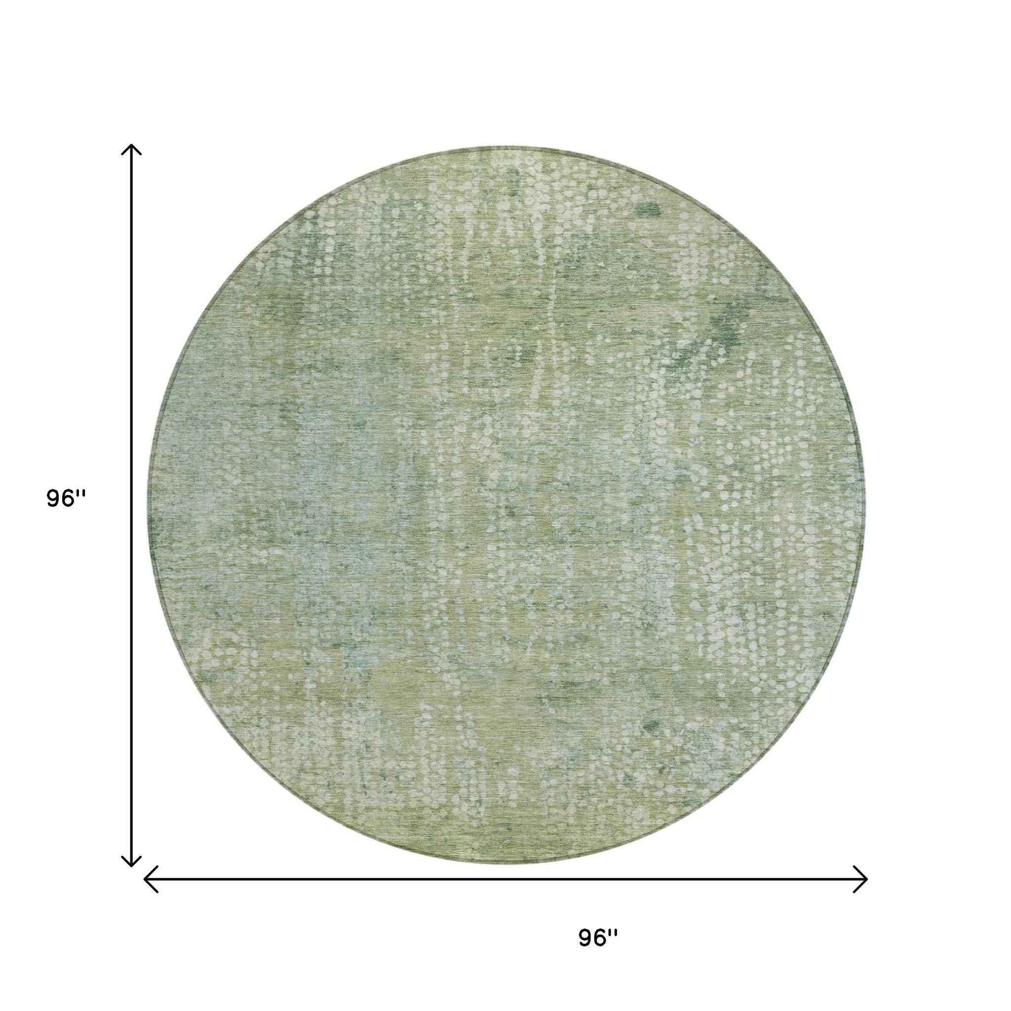 8' Green And Ivory Round Abstract Washable Indoor Outdoor Area Rug