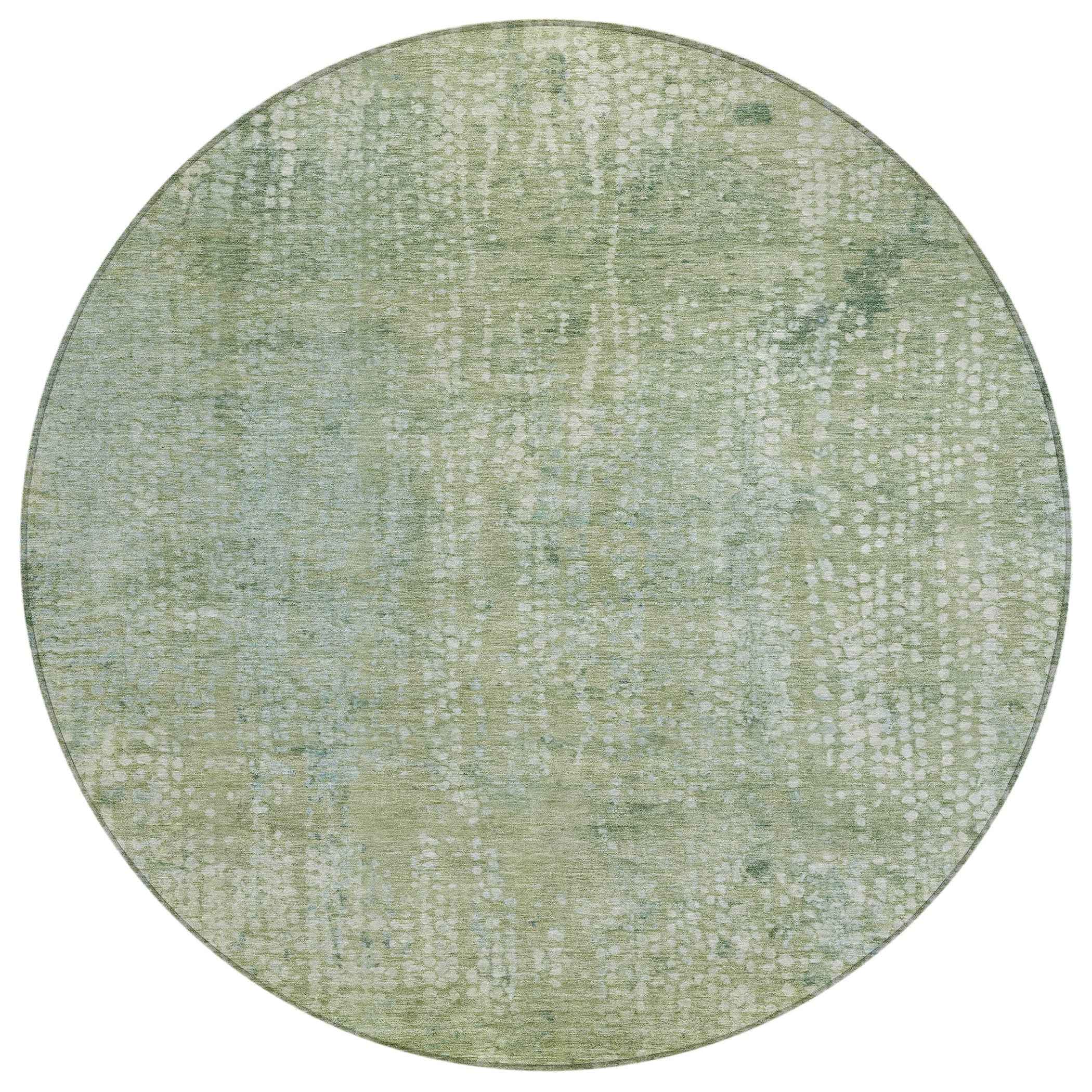8' Green And Ivory Round Abstract Washable Indoor Outdoor Area Rug