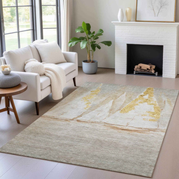 3' X 5' Taupe And Gold Nautical Washable Indoor Outdoor Area Rug
