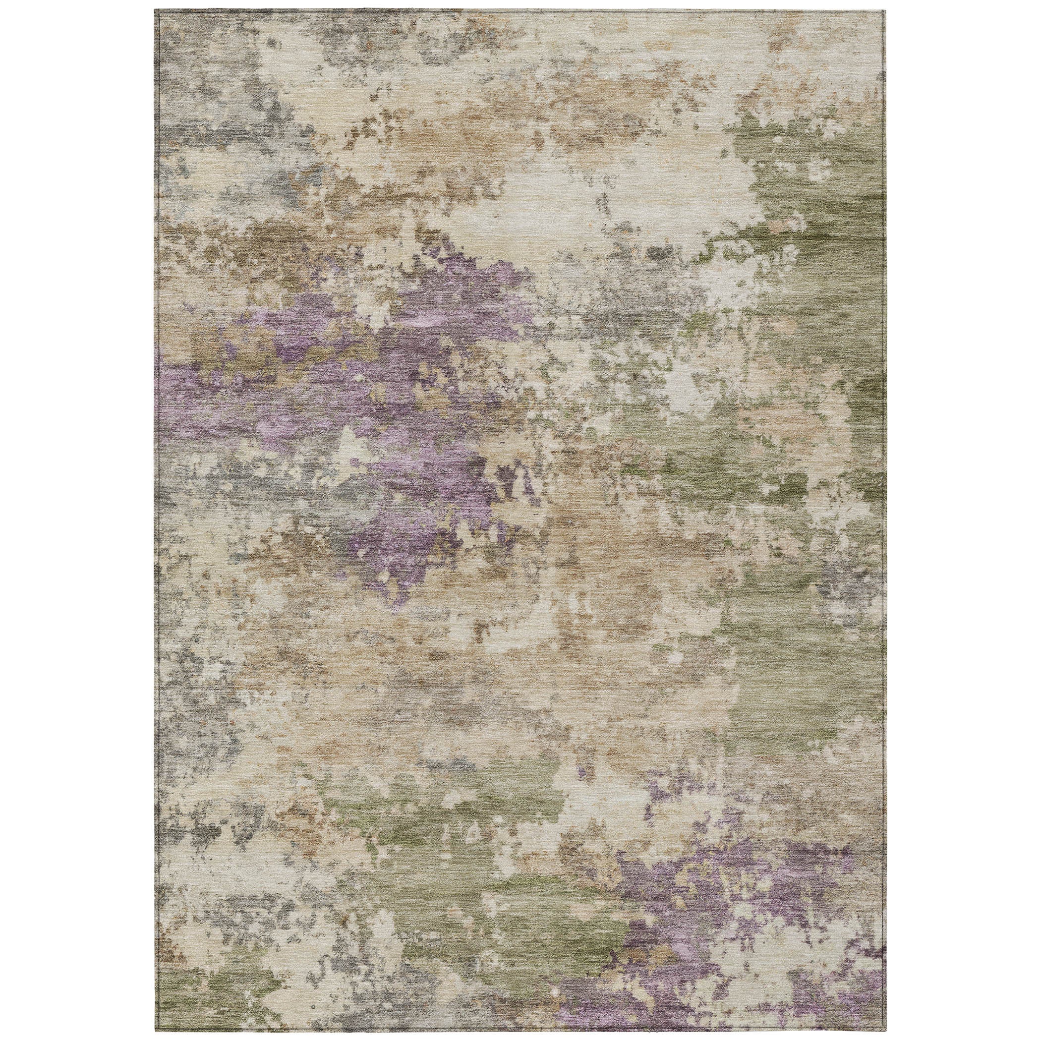 5' X 8' Beige Green And Purple Abstract Washable Indoor Outdoor Area Rug - Sports & Outdoor