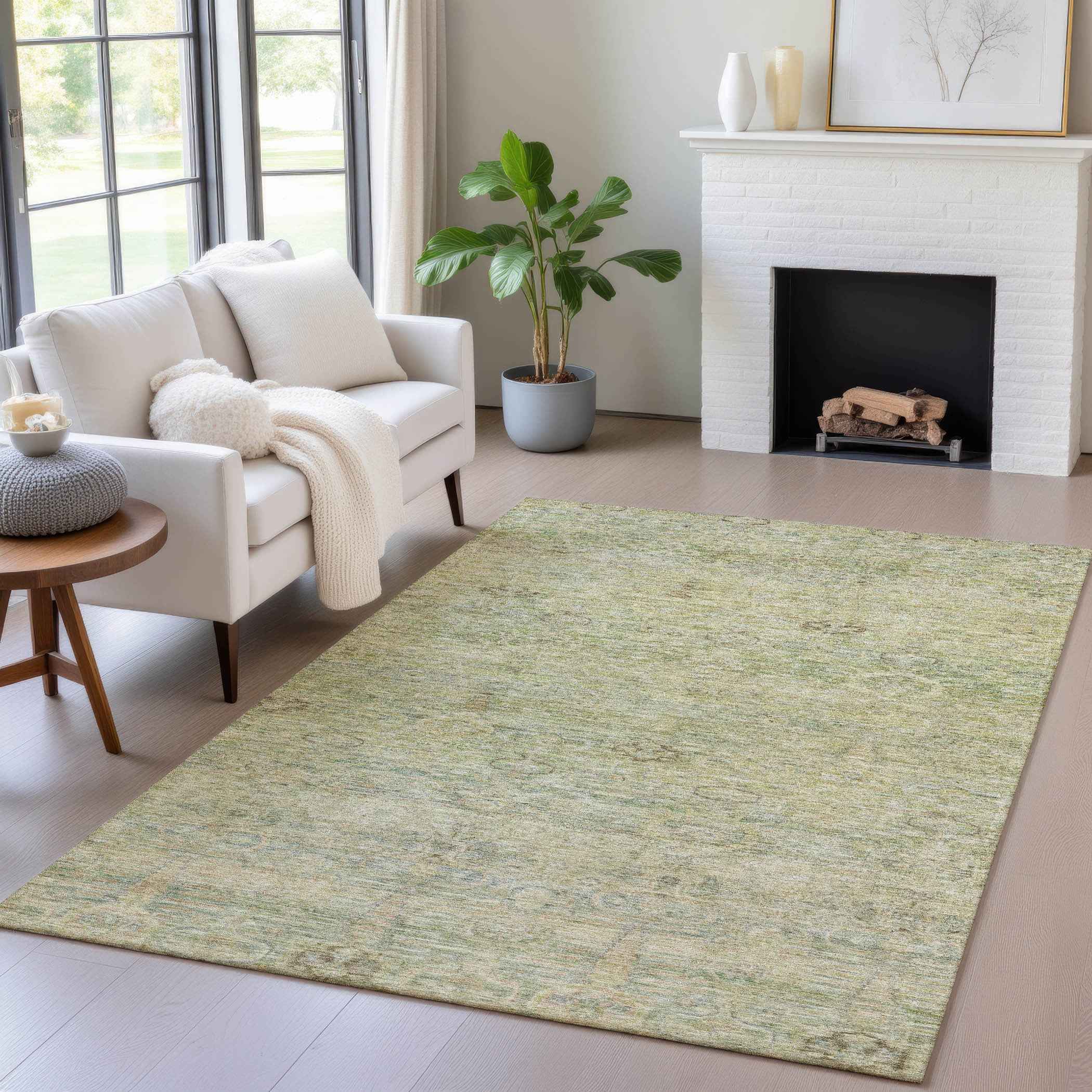 3' X 5' Green And Gold Oriental Washable Indoor Outdoor Area Rug