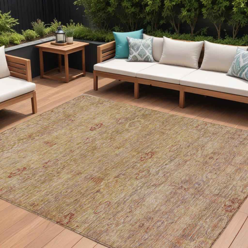 8' X 10' Coral And Copper Oriental Washable Indoor Outdoor Area Rug