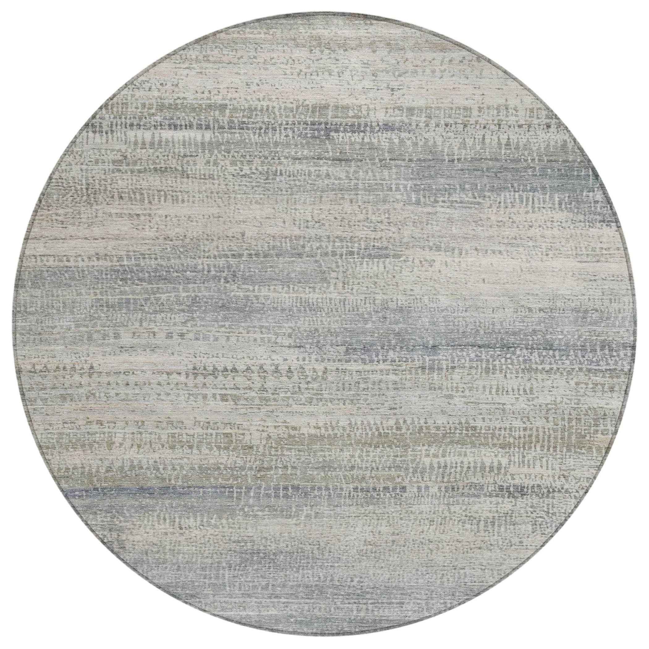 8' Linen And Beige Round Abstract Washable Indoor Outdoor Area Rug