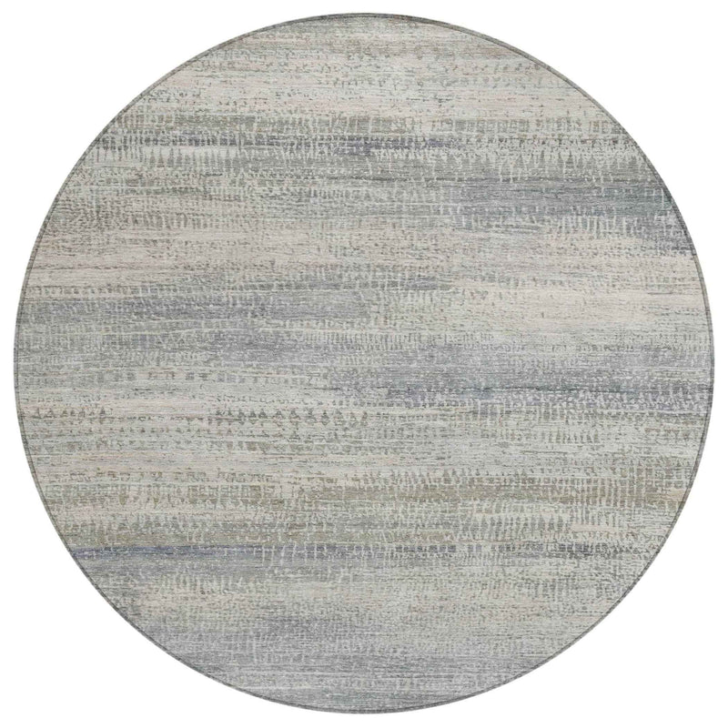 8' Linen And Beige Round Abstract Washable Indoor Outdoor Area Rug