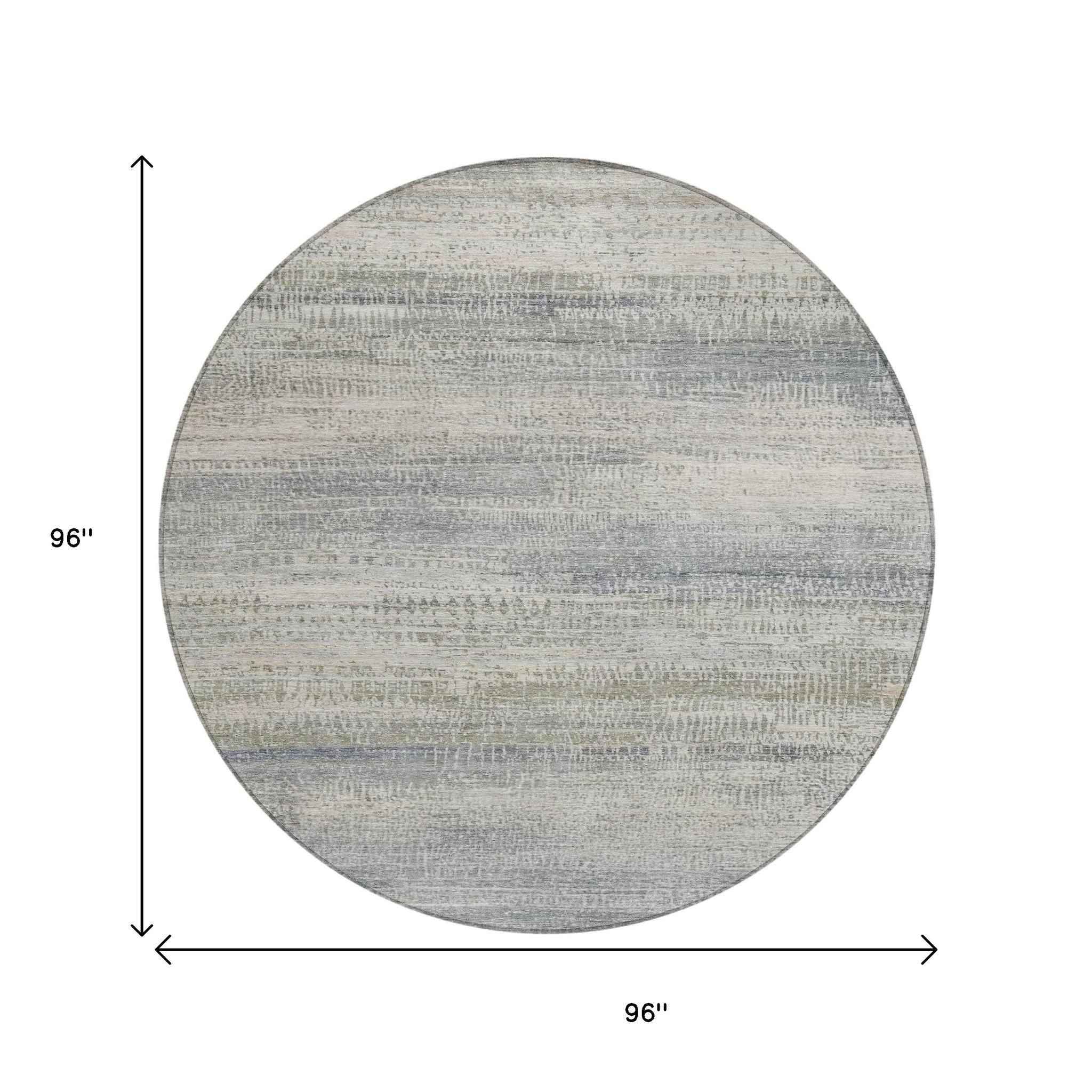 8' Linen And Beige Round Abstract Washable Indoor Outdoor Area Rug