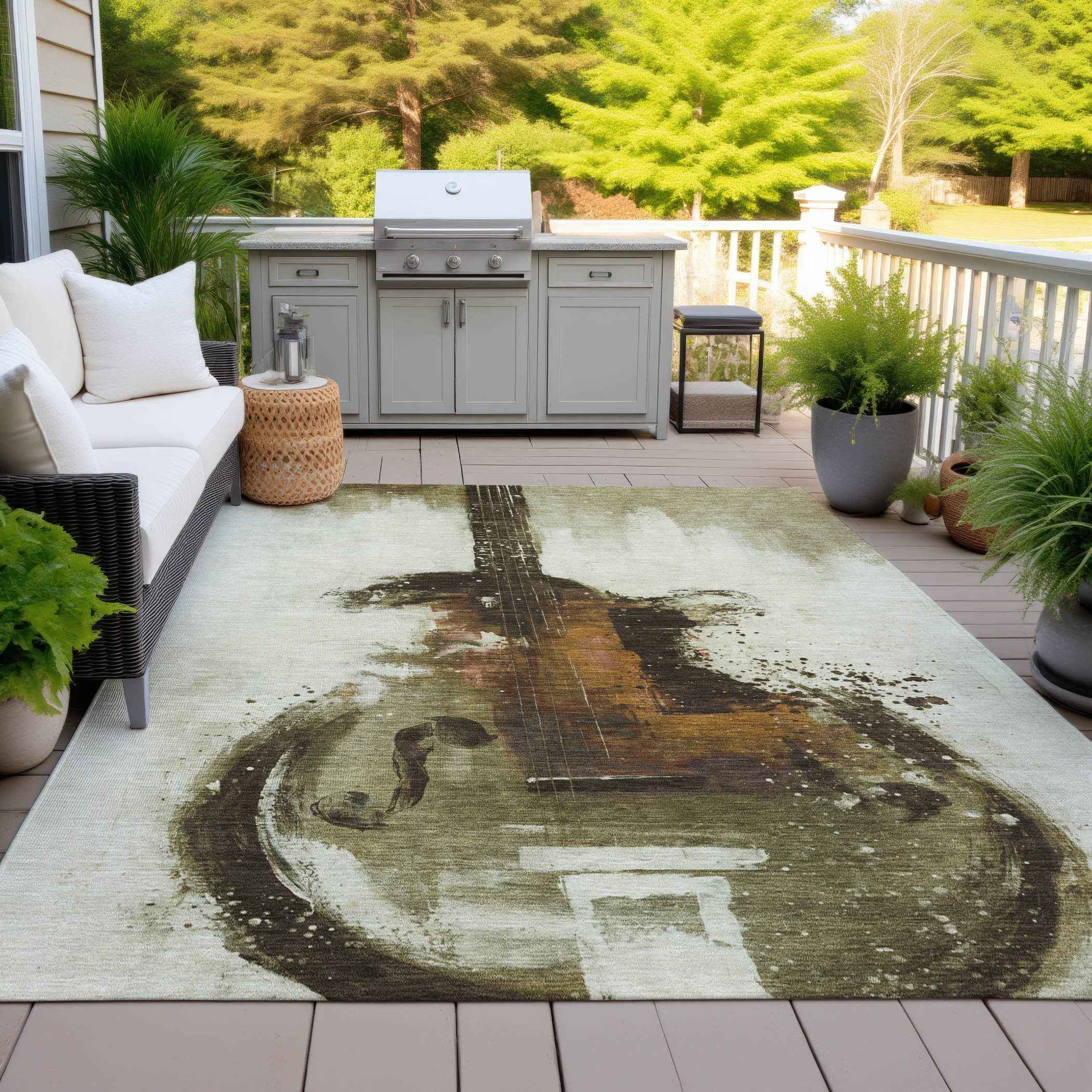 3' X 5' Brown Copper And Charcoal Abstract Washable Indoor Outdoor Area Rug