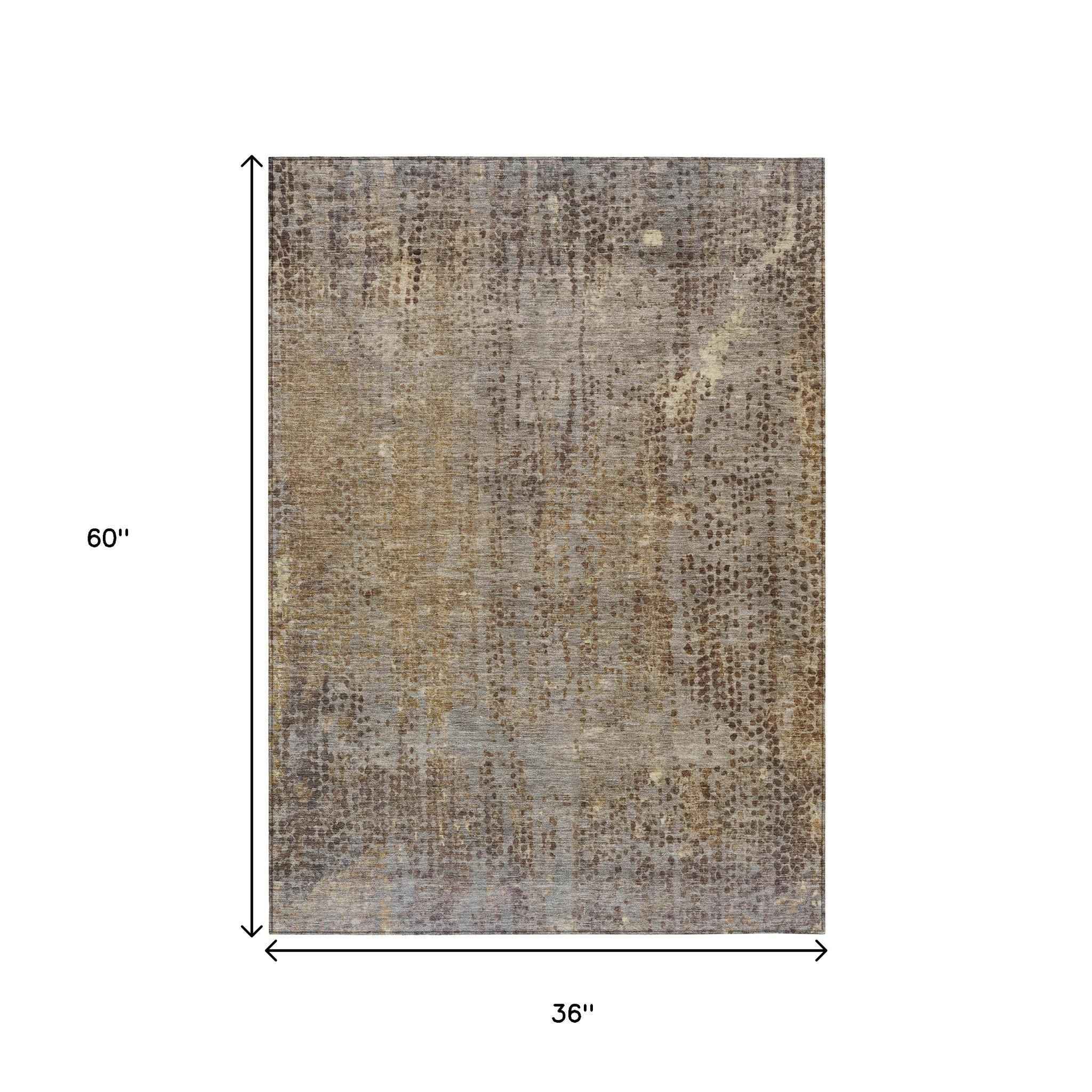 3' X 5' Brown And Ivory Abstract Washable Indoor Outdoor Area Rug